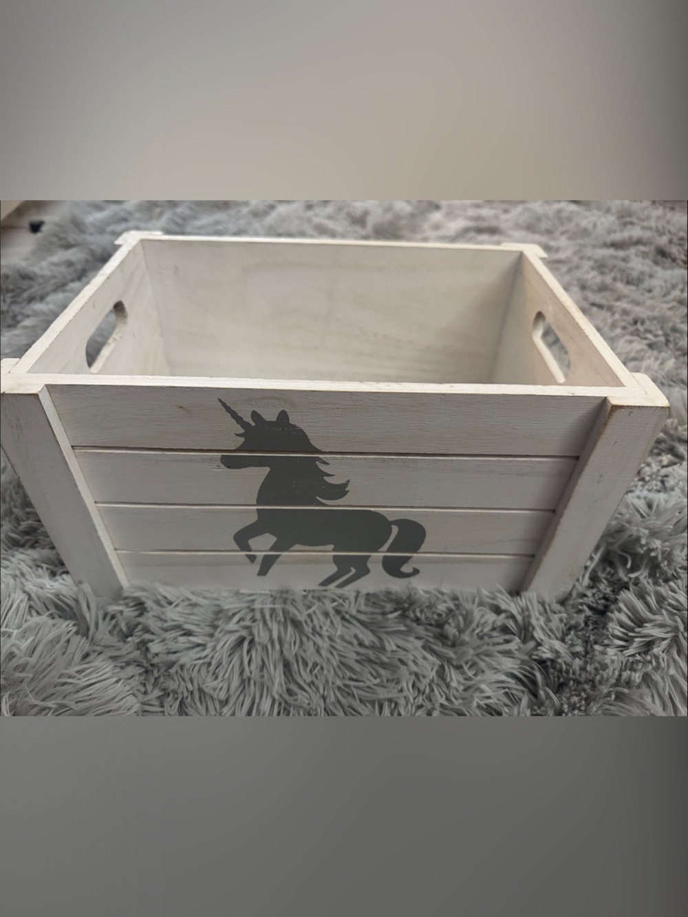 Wooden Small Pet Crate with Gray Unicorn Design - White
